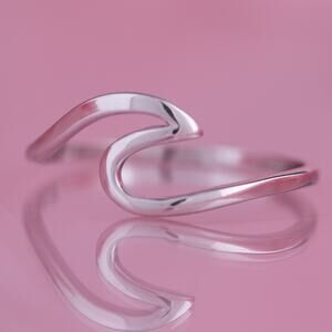 925 Sterling Silver Wave Design High Polish Rhodium Finish Ring